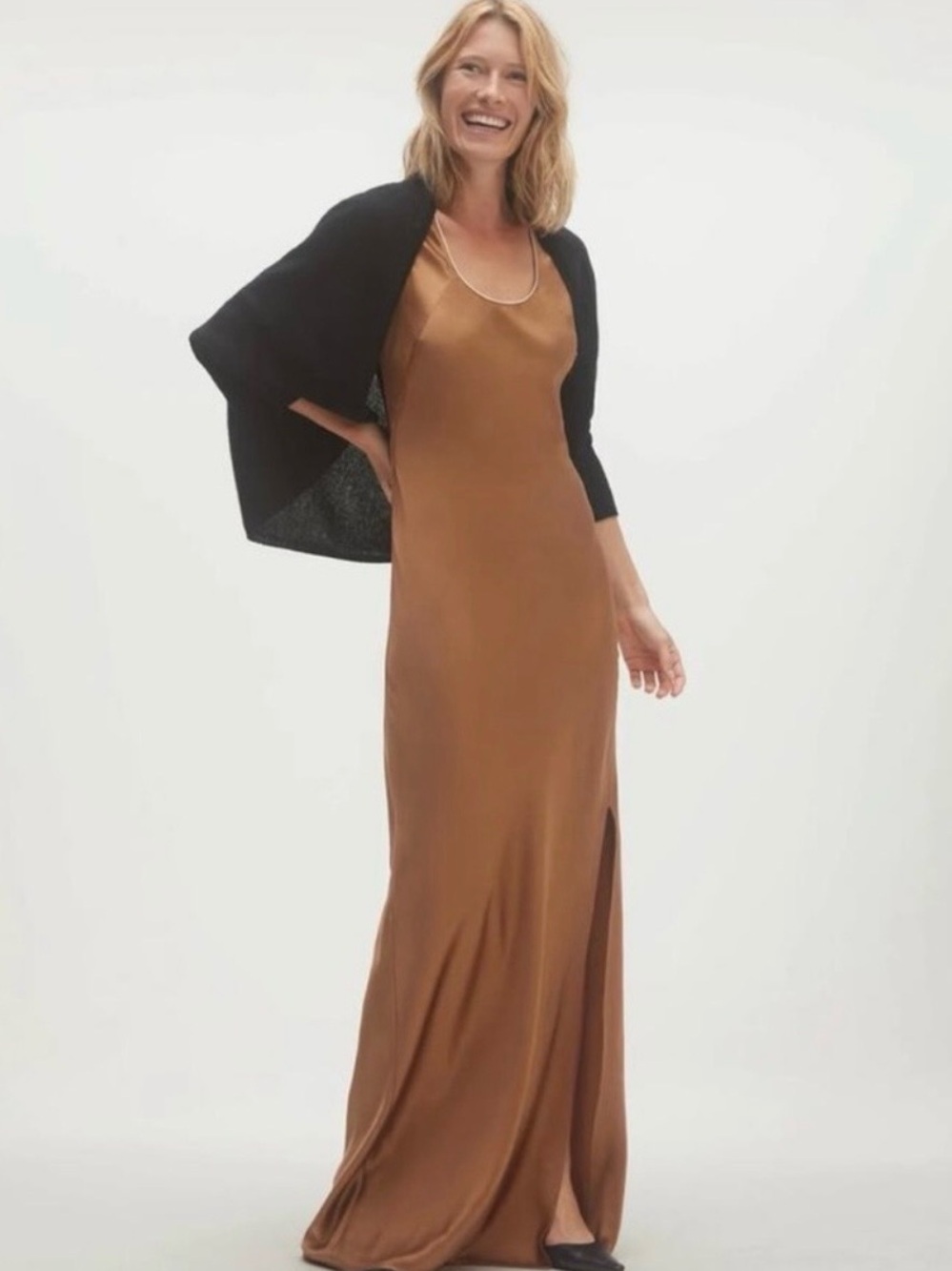 Silk Maxi Dress in Bronze Brown Copper
